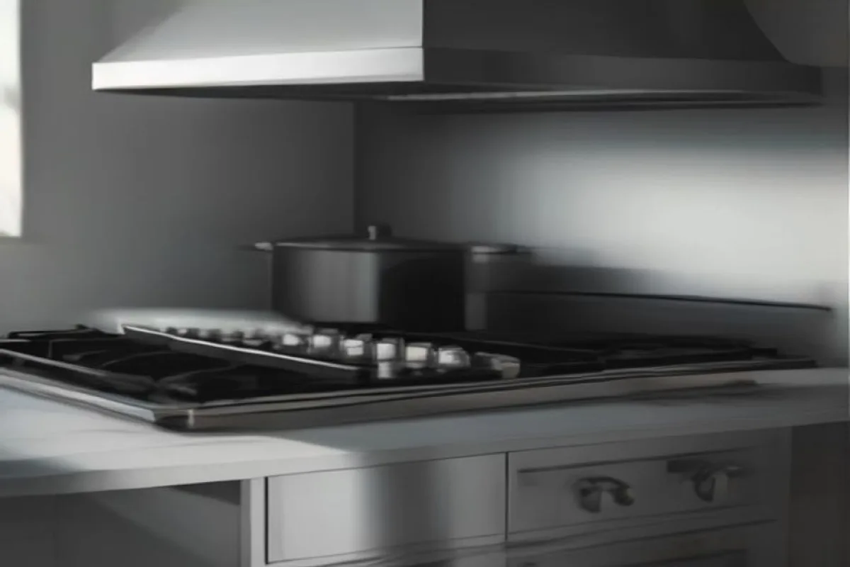 Stainless steel gas stove on a kitchen platform