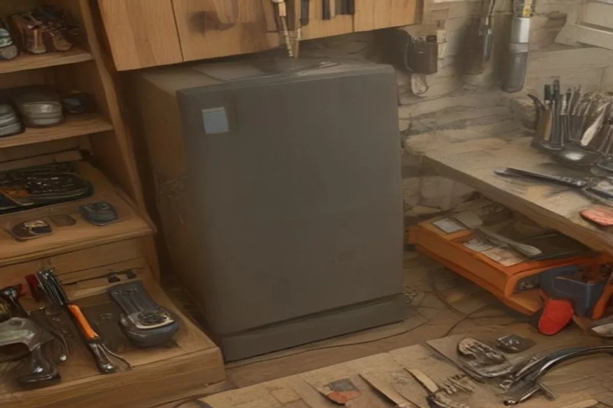 Appliance repair tools beside a kitchen chimney motor